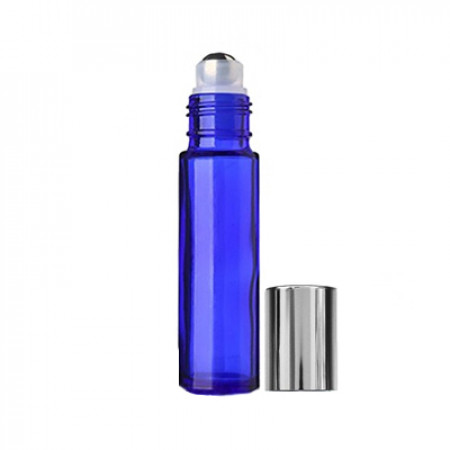 10 ml Blue Roll On Bottle With Steel Ball & Silver Cap