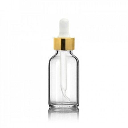 1 Oz Clear Glass Bottle With Gold & White Dropper