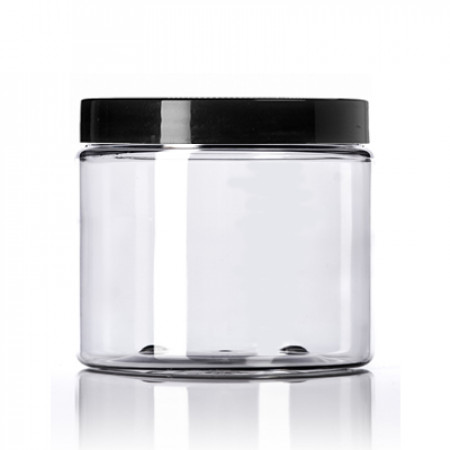 16 Oz Clear PET Jar With Black Cap