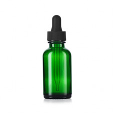 1 Oz Green Glass Boston Bottle With Black Dropper