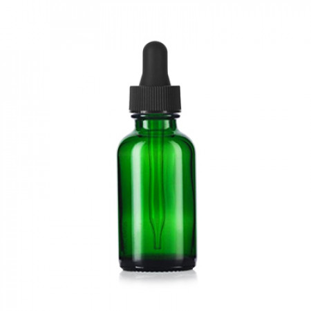 1 Oz Green Glass Boston Bottle With Black Dropper