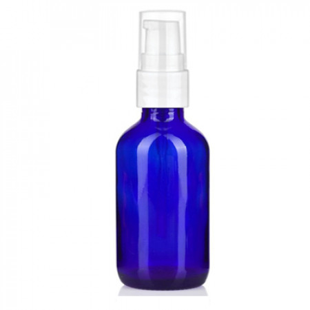 2 Oz Blue Glass Bottle With White Treatment Pump