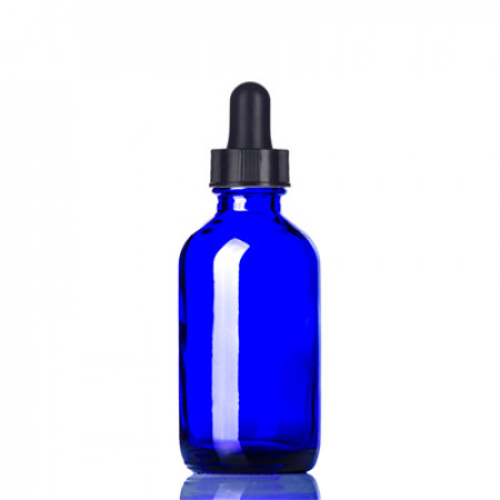 2 Oz Blue Glass Bottle With Black Dropper