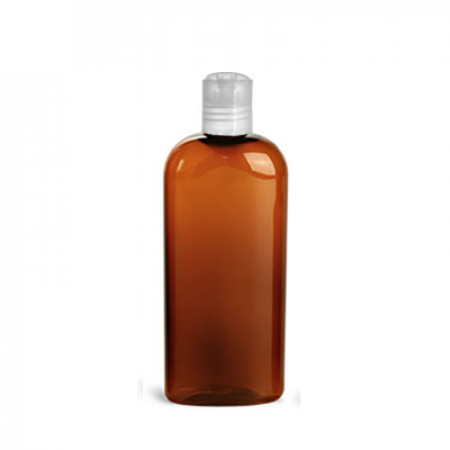 4 Oz Amber PET Oval Bottle With White Lock Top