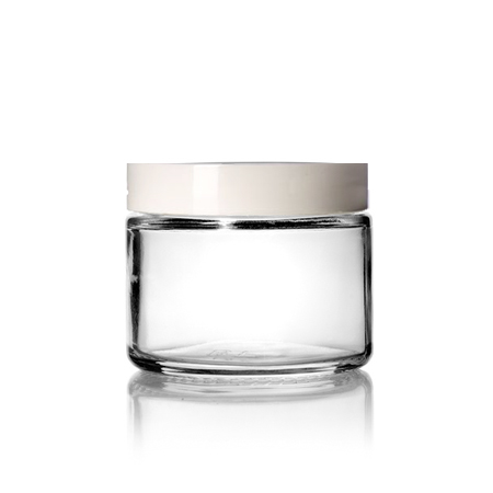 2 Oz Clear Glass Jar With White Smooth Lined Cap