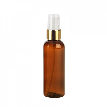 2 Oz Amber PET Bottle With Gold Treatment Pump