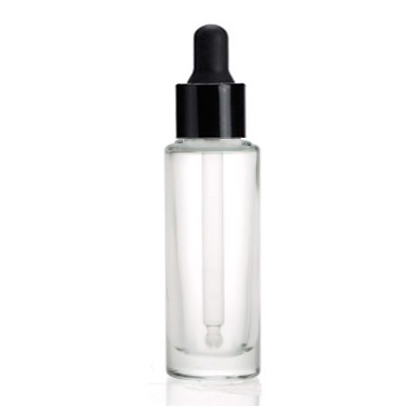 1 Oz Cylinder Glass Bottle With Black Serum Dropper