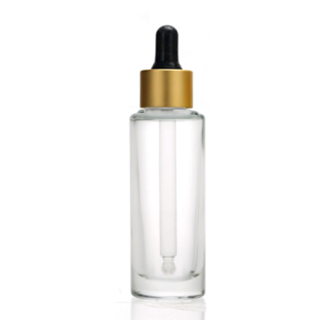 1 Oz Cylinder Glass Bottle With Gold Black Serum Dropper