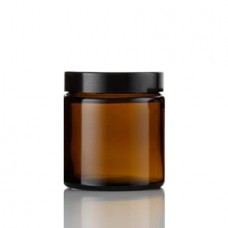 4 Oz Amber Glass Jar With Black Smooth Lined Cap